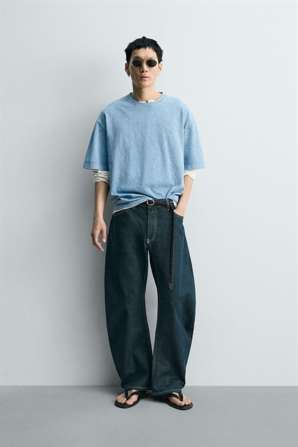 CAMISETA RELAXED FIT ESTRUCTURA FLAM? LAVADO / Azul - Zara фото 8