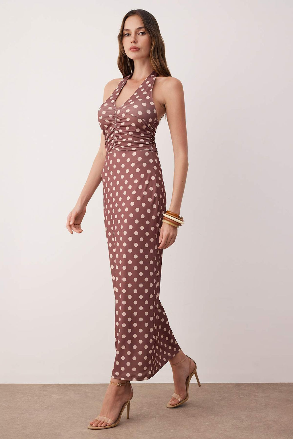 TRENDYOLMILLA Bordo V Yaka Buzgu/Drape Detayl? Bodycone/Vucuda Oturan Esnek Maxi Orme Elbise TWOSS25EL00096  фото 6