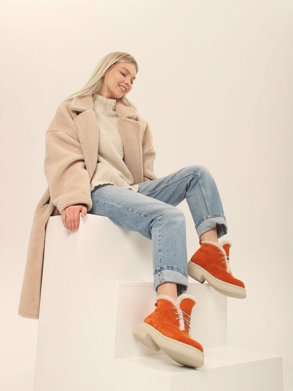 Ботинки 308.агатаw.Мандарин замша з/шерсть