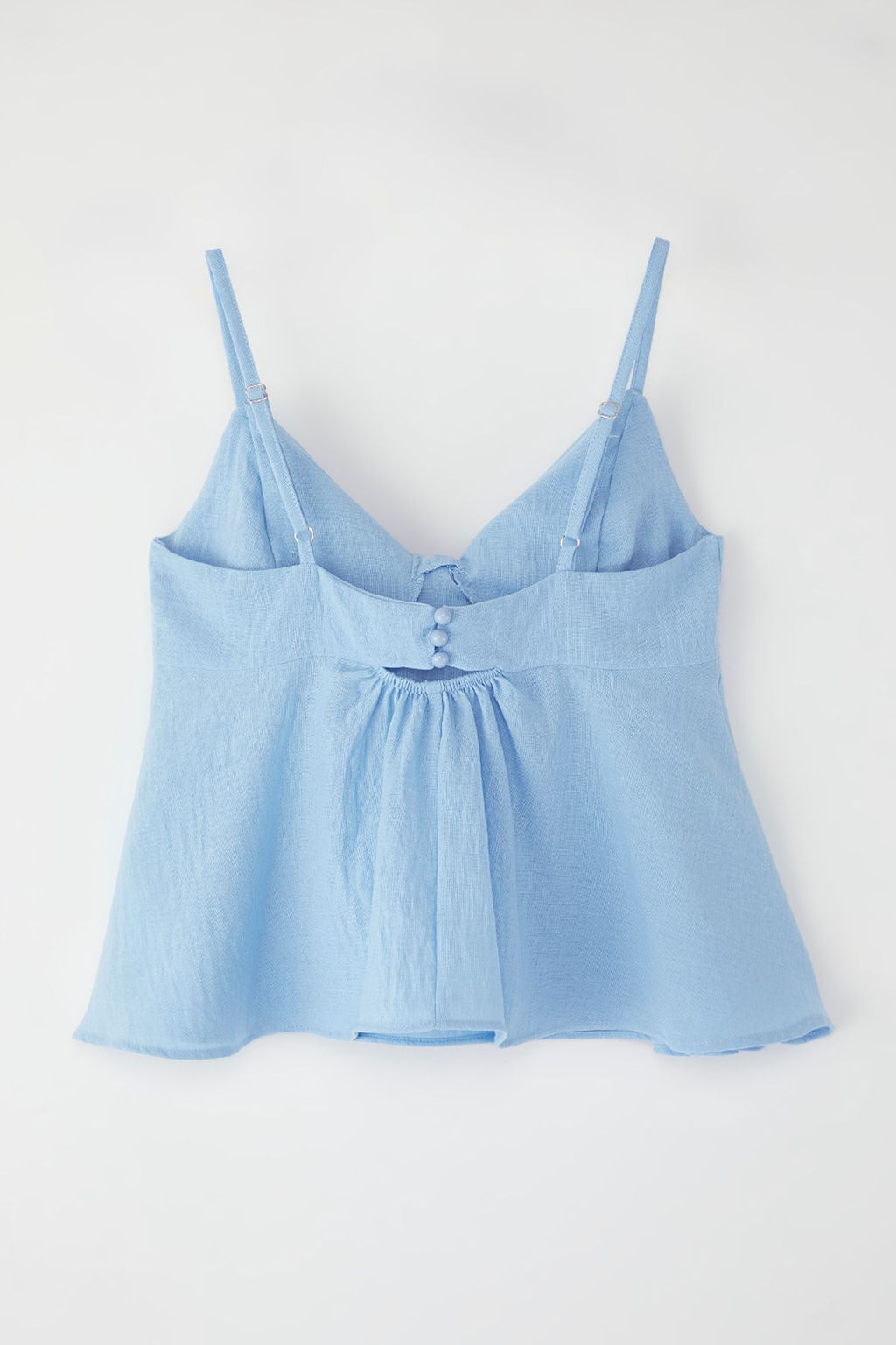 Ac?k Mavi Keten Gorunumlu Fiyonk Detayl? Ask?l? Dokuma Bluz TWOSS25BZ00249