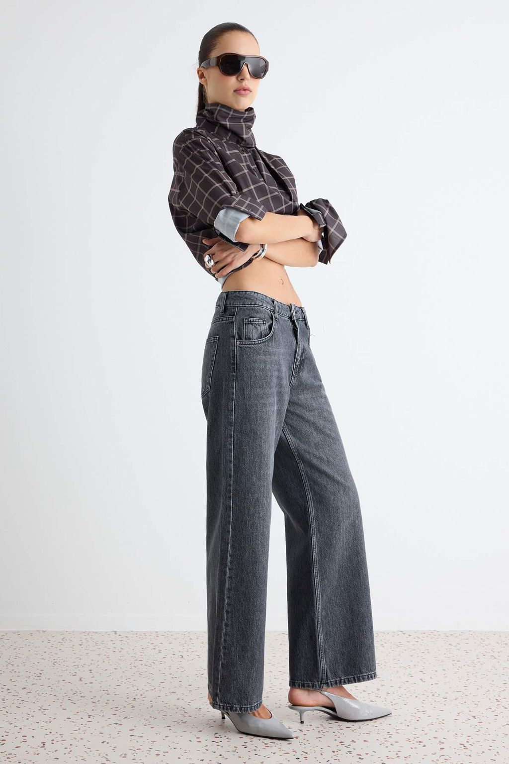 Antrasit %100 Pamuk Normal Bel Bilek Boy Wide Leg Jeans TWOAW27JE00088 - Trendyolmilla фото 9
