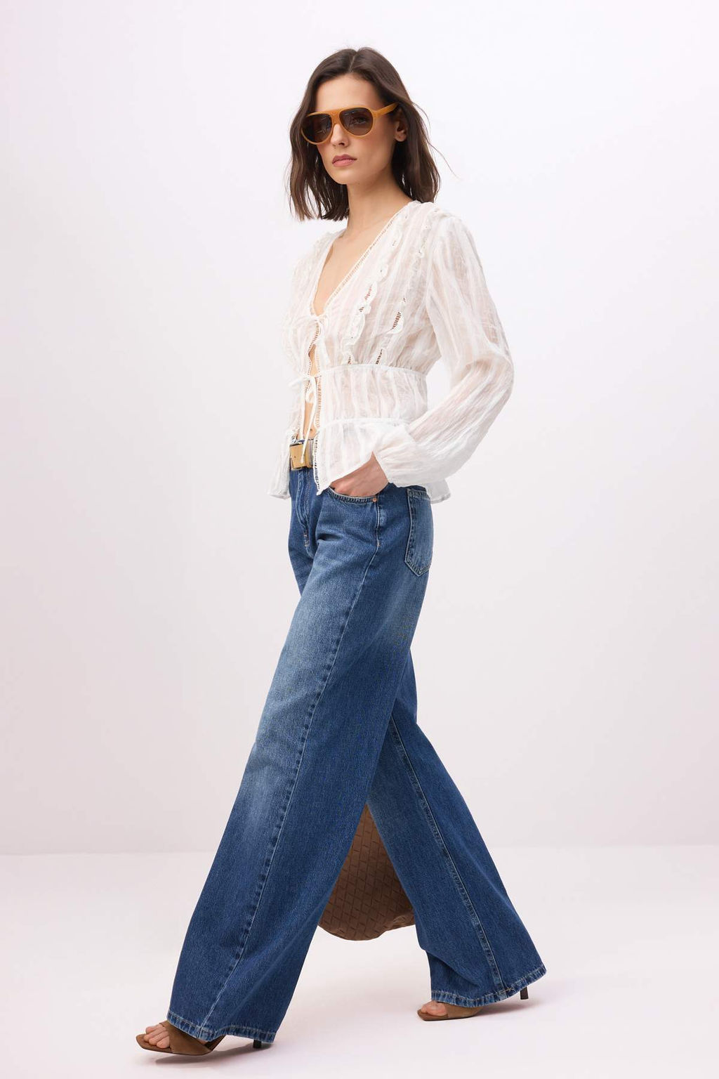 Mavi DOKUMLU Yuksek Bel 100% Pamuk Uzun Boy Wide Leg Jeans TWOSS26JE00133 - Trendyolmilla фото 6