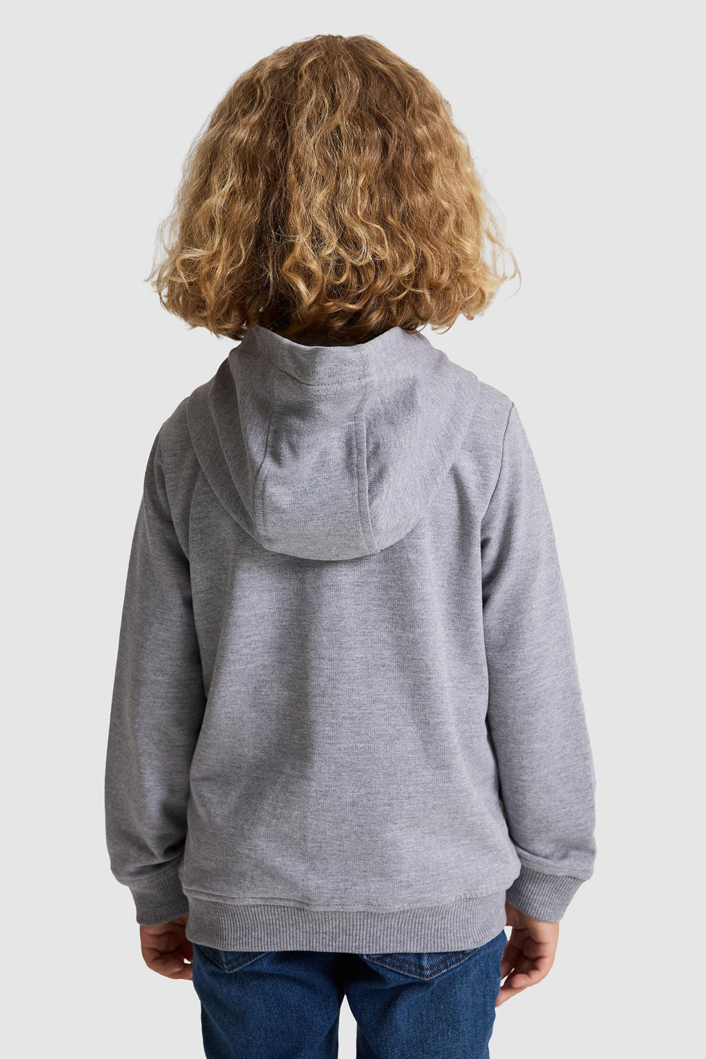 Erkek _ocuk Gri Melanj Kap__onlu _nce Fermuarl_ Basic Sweatshirt