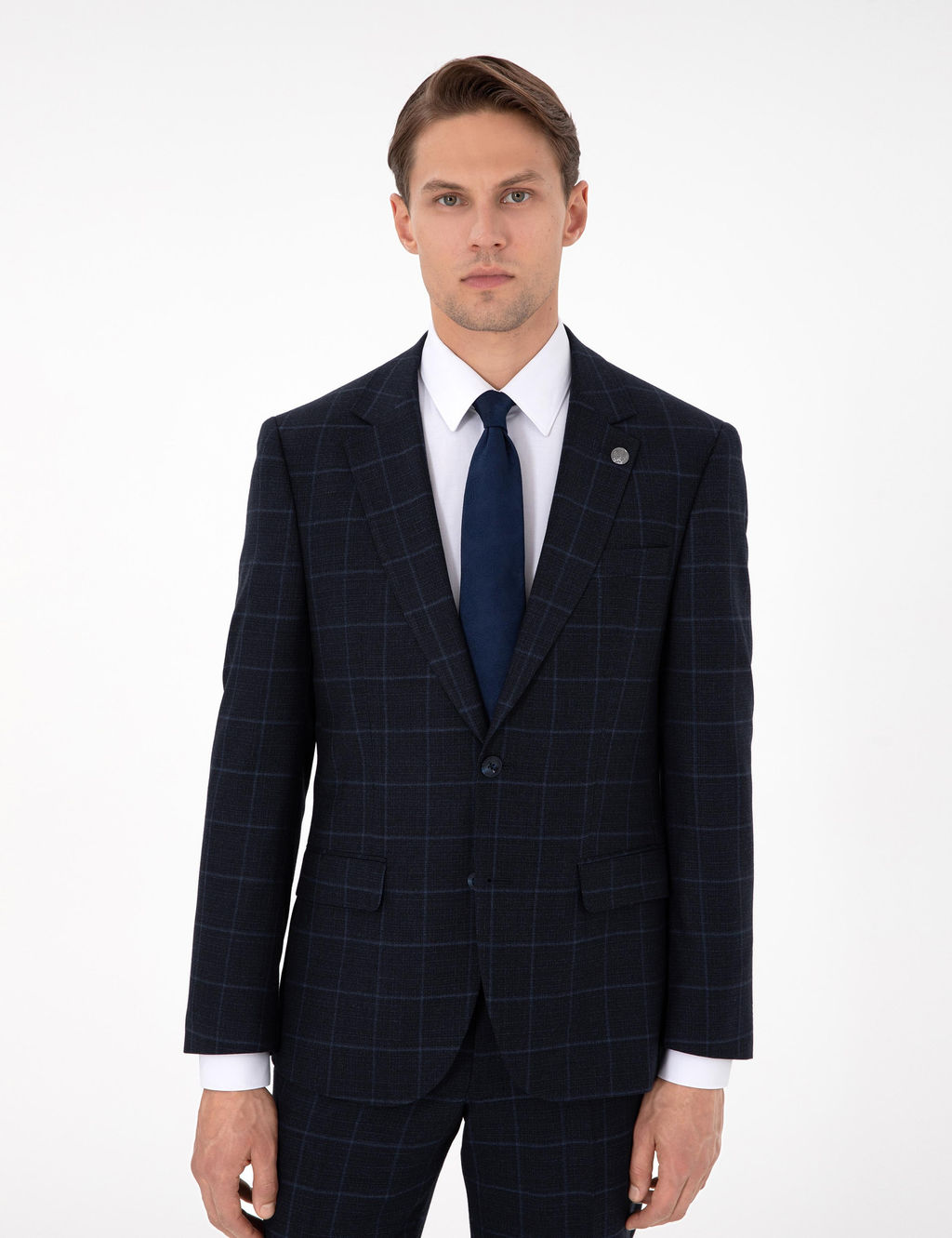 Lacivert Slim Fit Ekose Y_nl_ Tak_m Elbise