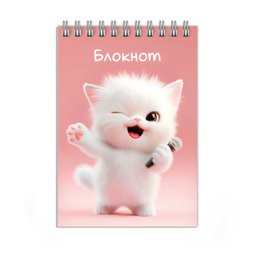 Блокнот, А6, 80 л, арт. 74032 ОЗОРНОЙ КОТЕНОК / Блок - белый офсет 60 г/м?, клетка, гребень по корот