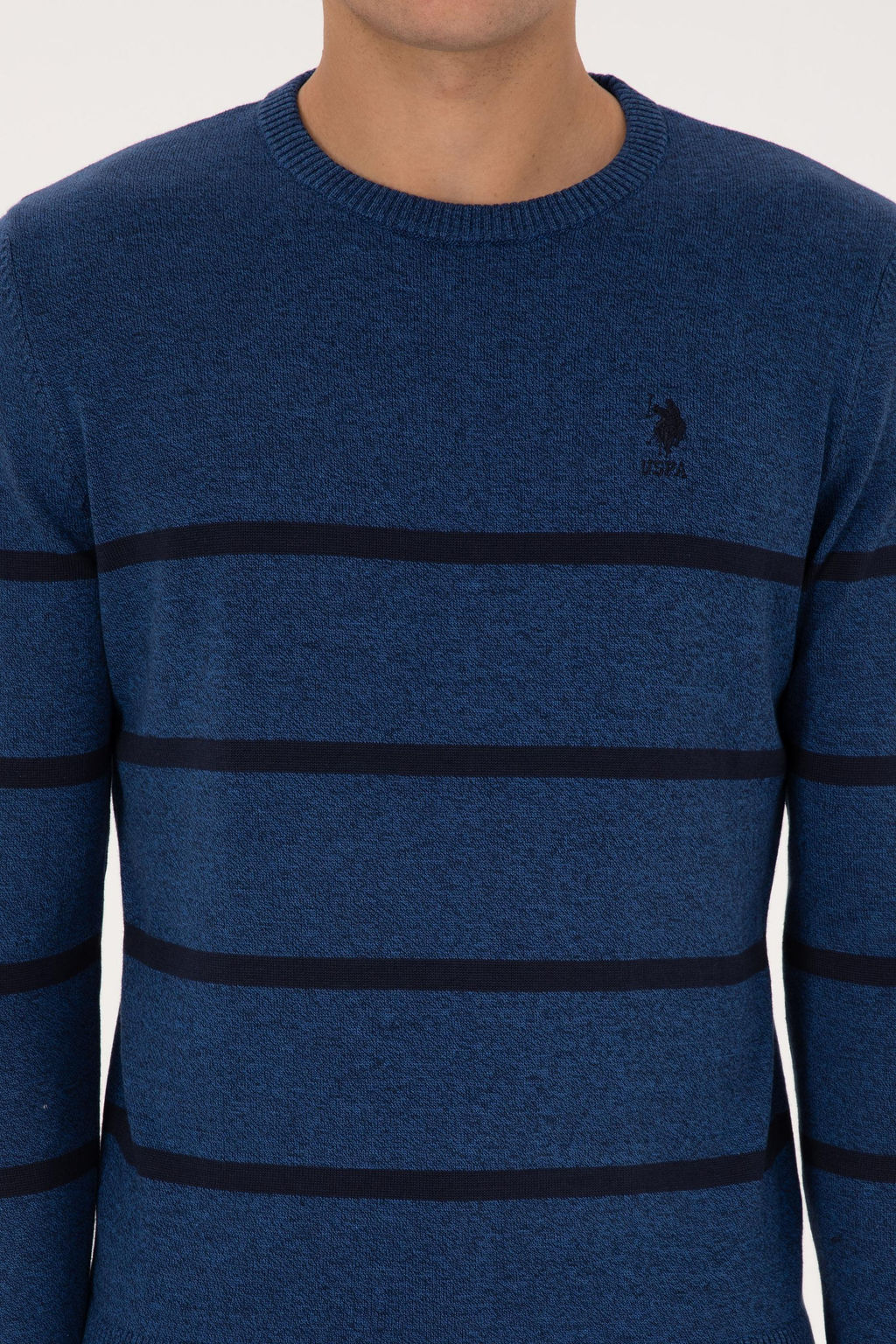 Erkek Slim Fit Bisiklet Yaka _izgili A__k Lacivert Kazak - U.s. polo assn фото 6