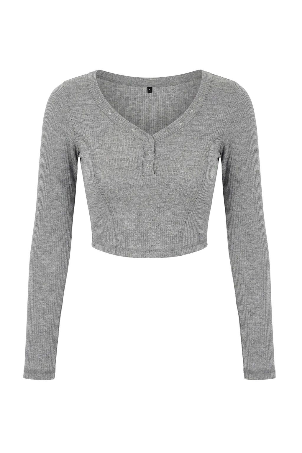 Gri Melanj Fitted/Vucuda Oturan V Yaka C?tc?tl? Crop Yumusak Orme Bluz TWOSS26BZ00056