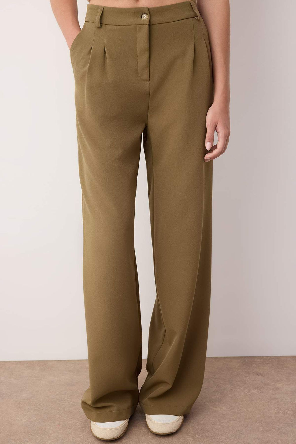 Ac?k Haki Pilili Wide Leg/Genis Paca Pantolon TWOAW25PL00109 Palazzo