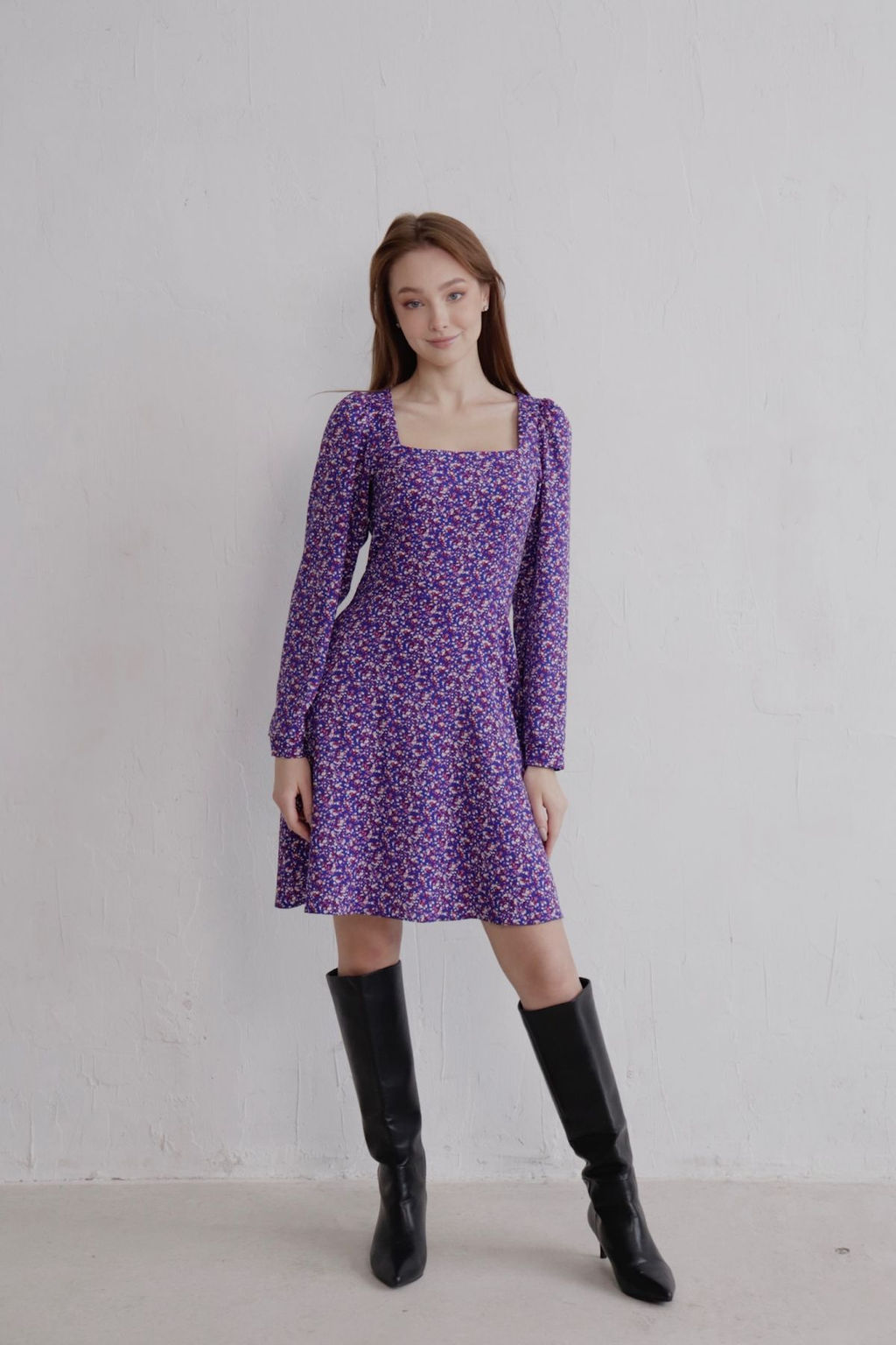 Платье с вырезом каре фиолетовое в цветочек - Martichelli фото 11