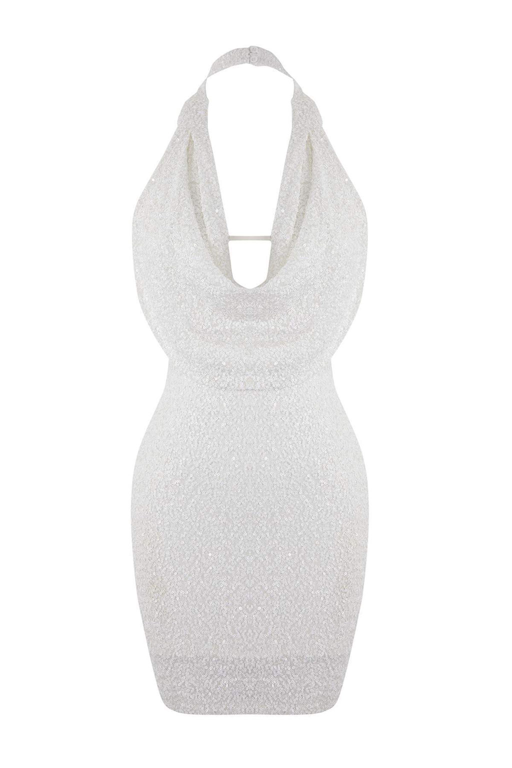 Beyaz Duz Orme Payet K?sa / Mini Astarl? S?k/Gece Elbise