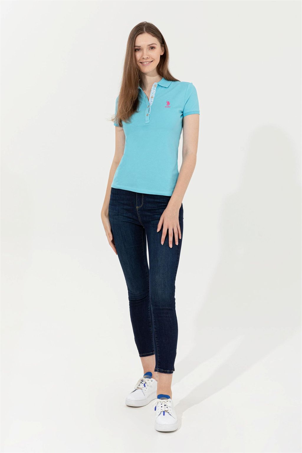 Женская бирюзовая футболка с воротником поло Basic - U.s. polo assn фото 4