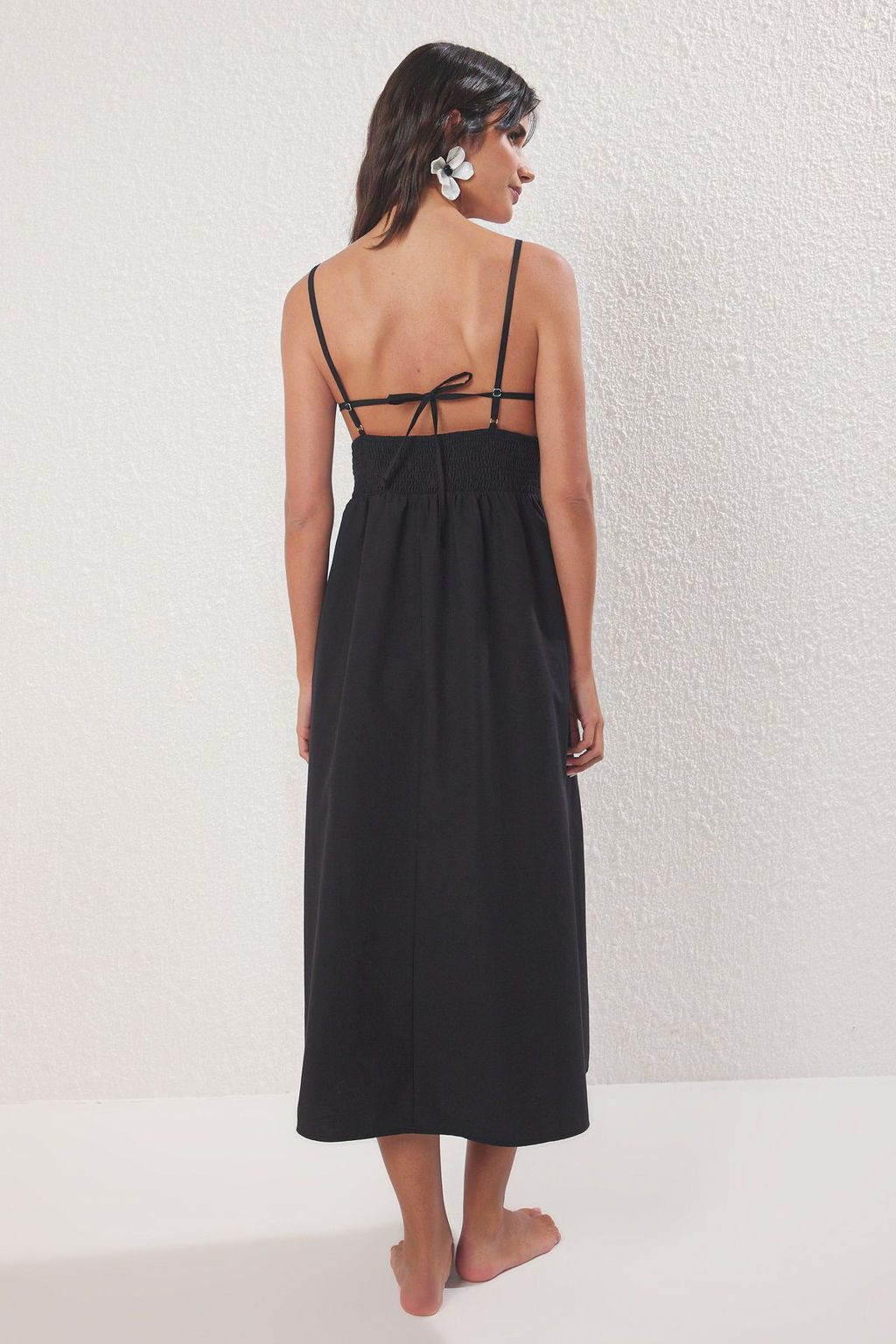 Siyah Dokuma Dantel Maxi Plaj Elbise TBESS25EL00058 - Trendyolmilla фото 4