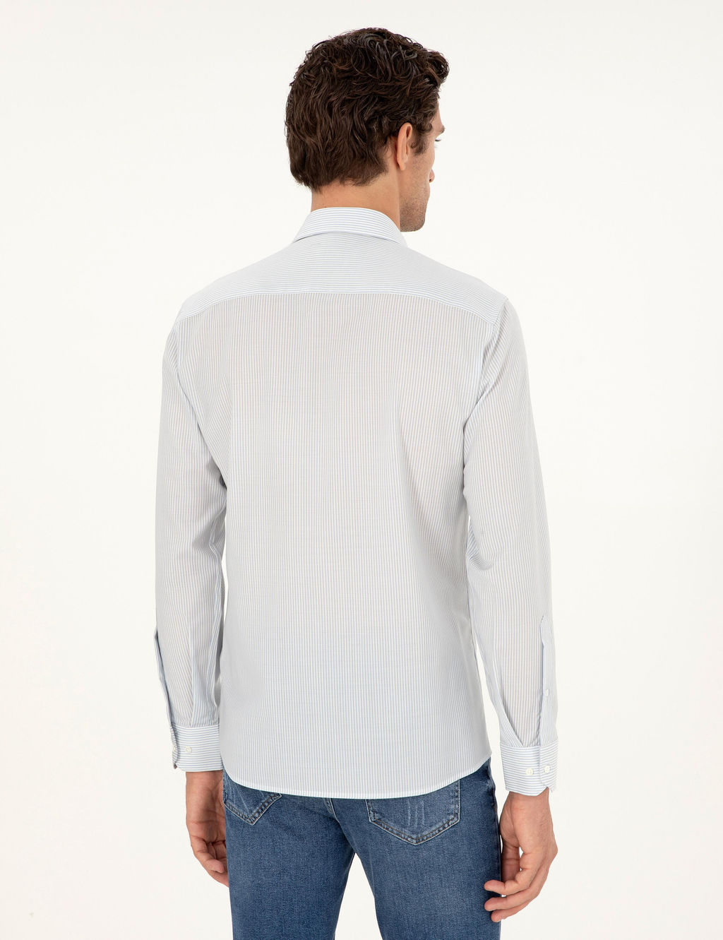 Синяя шерстяная рубашка приталенного кроя в полоску - Cacharel фото 5