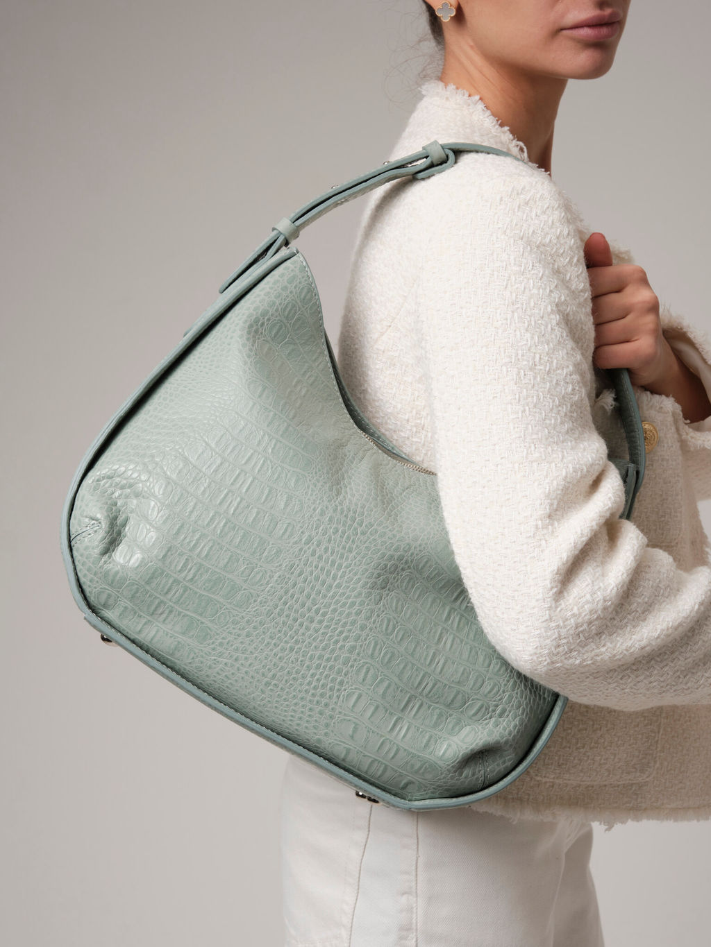 Сумка кожаная тоут Deboro 30422 серо-зеленый