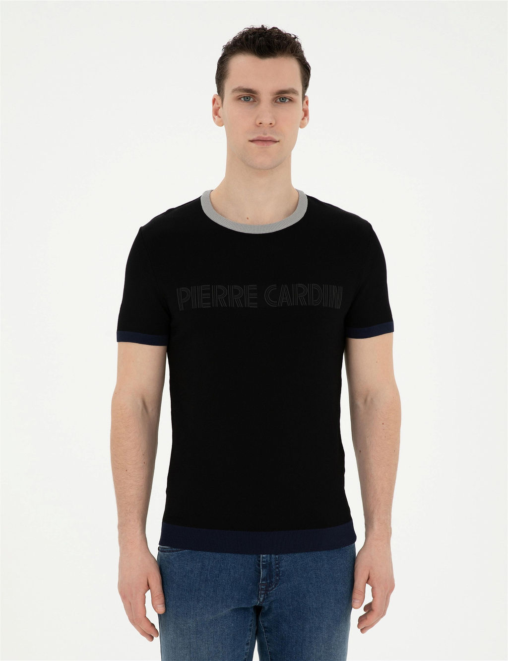 Siyah Slim Fit Bisiklet Yaka Triko Ti__rt