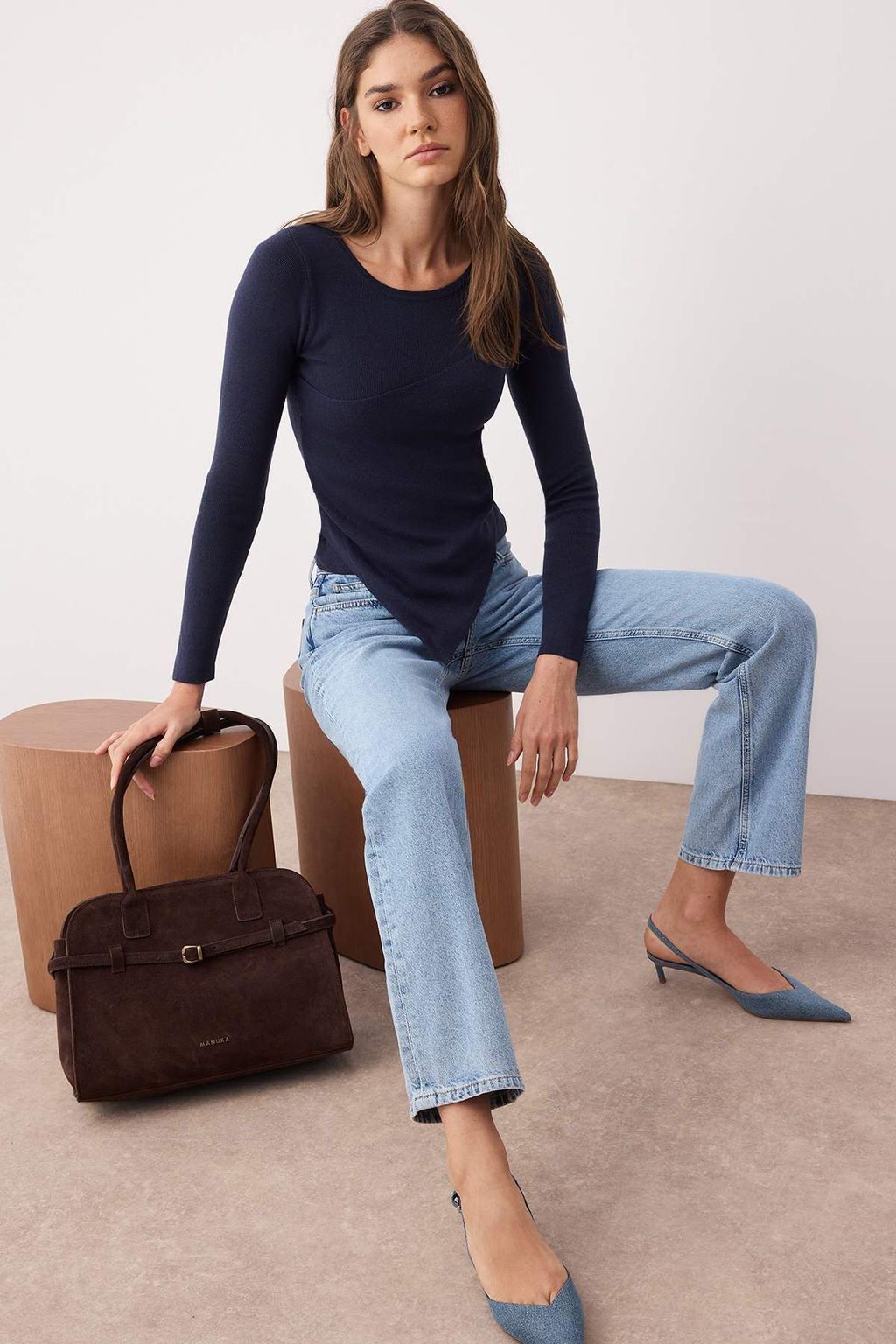 Lacivert Premium Iplik/Ozel Iplik Layer/Ic ice Gorunum Triko Body Kazak TWOAW26KZ00023