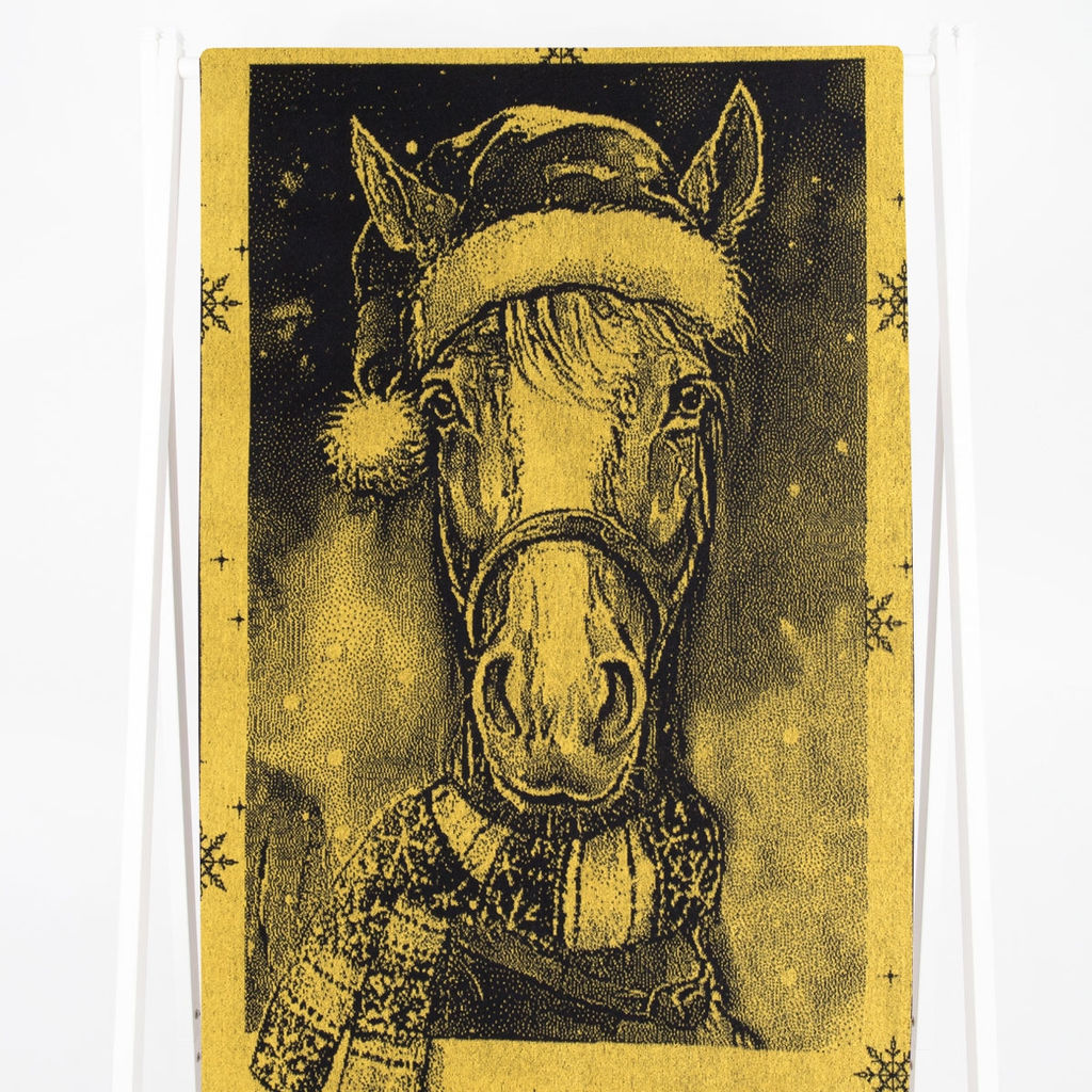 Полотенце махровое 6с102.411ж1 Лошадь новогодняя(т.желтый) 67х150см