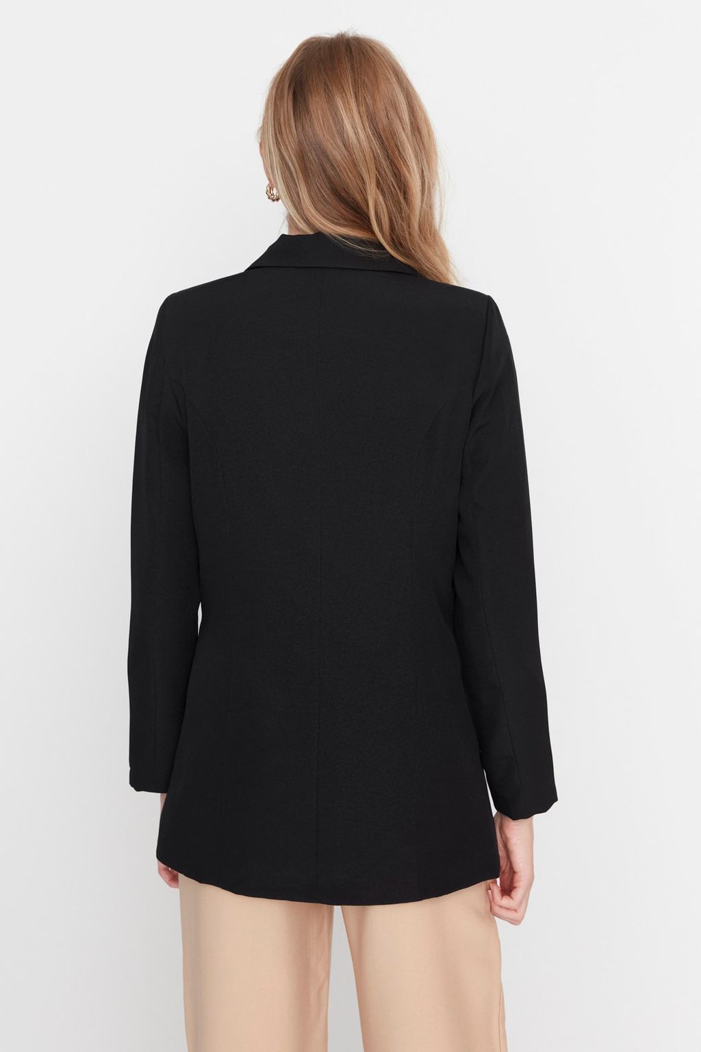 Siyah Regular Astarl? Kruvaze Kapama Dokuma Blazer Ceket TWOSS20CE0059