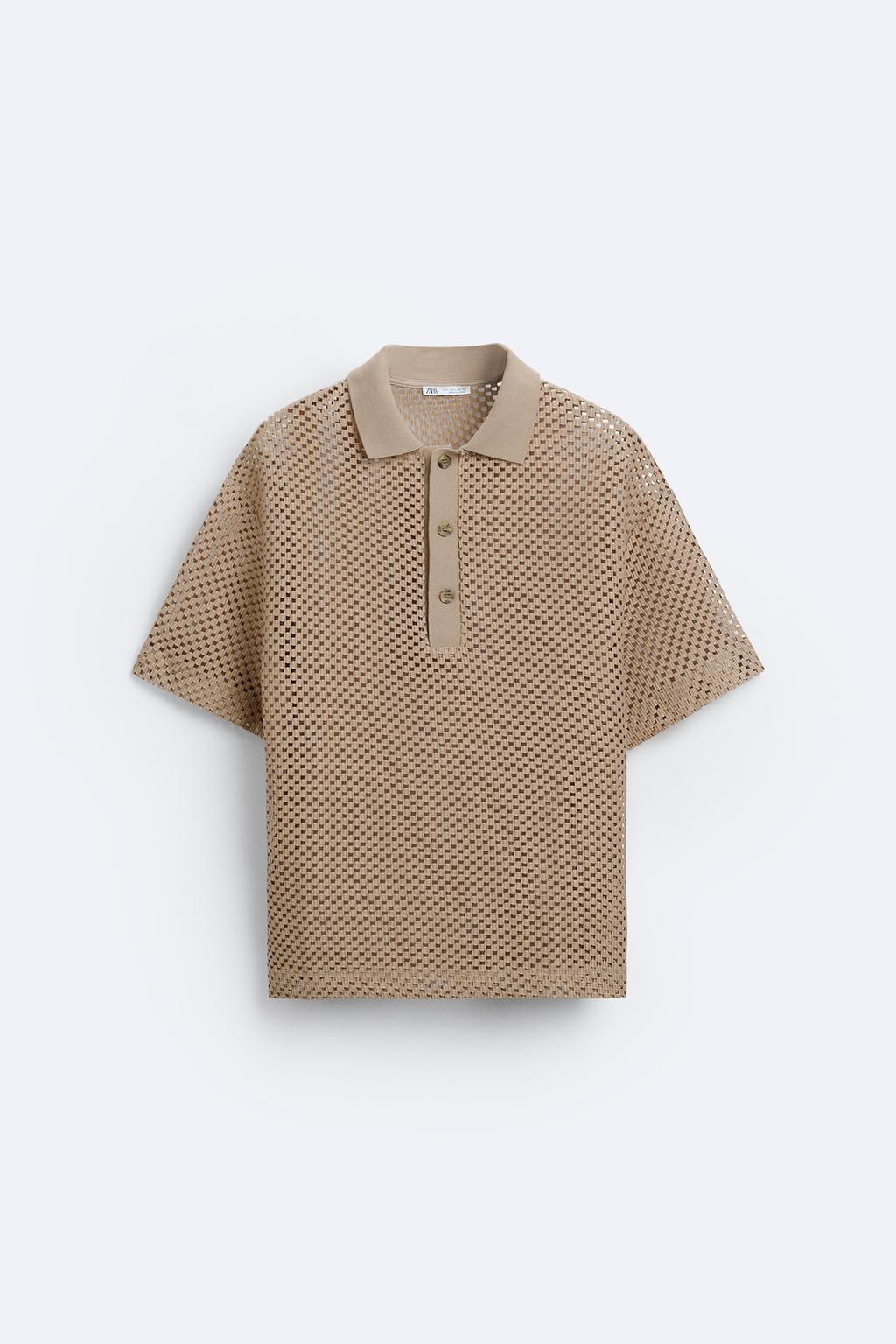 TEXTURED OPENWORK POLO SHIRT - Zara фото 6