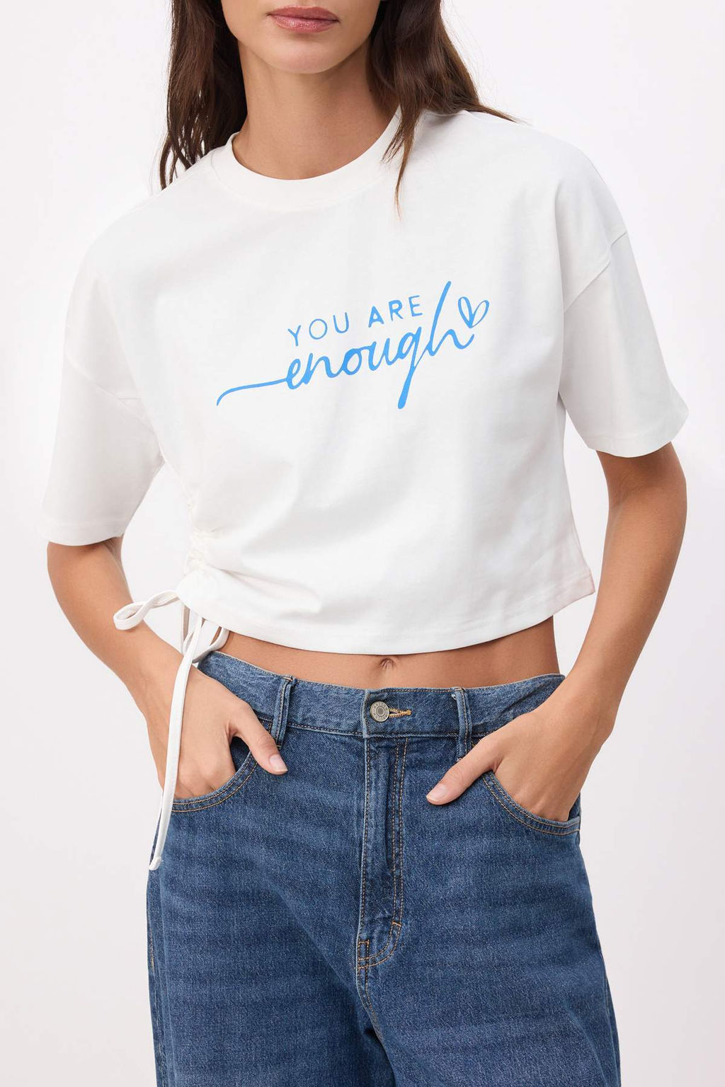 Ac?k Sar? Slogan Boxy Dusuk Kol K?sa Kollu %100 Pamuk Orme T-Shirt TWOSS26TS00189 - Trendyolmilla фото 7