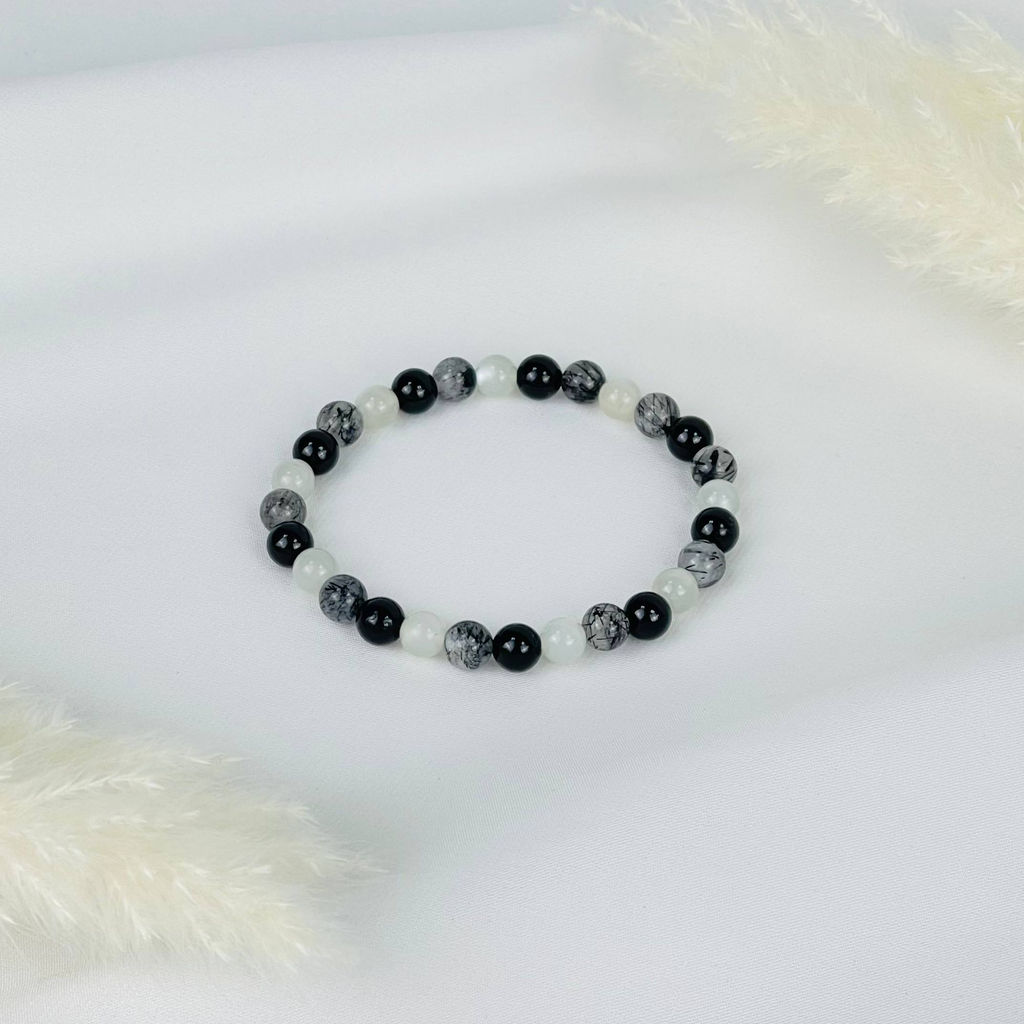 Браслет из Турмалина, Лунного камня и Кварца - Радуга самоцветов фото 2