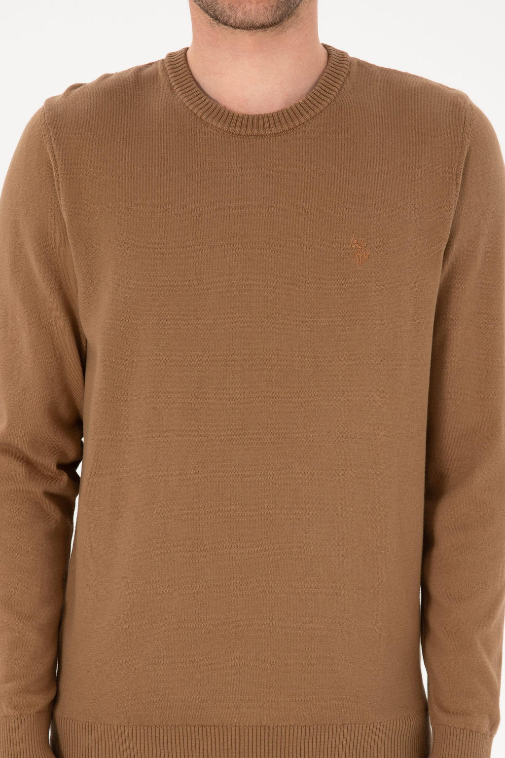 Erkek Slim Fit Bisiklet Yaka Camel Basic Kazak - U.s. polo assn фото 6