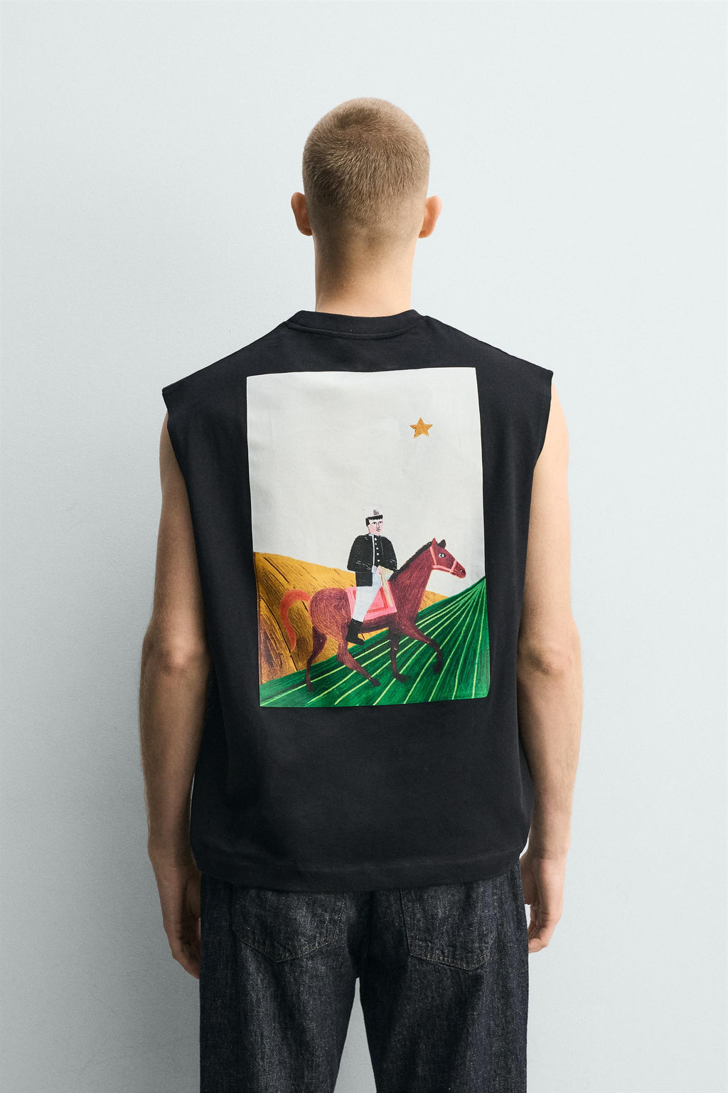 CAMISETA TANK RELAXED FIT GR?FICO CUADRO / Negro