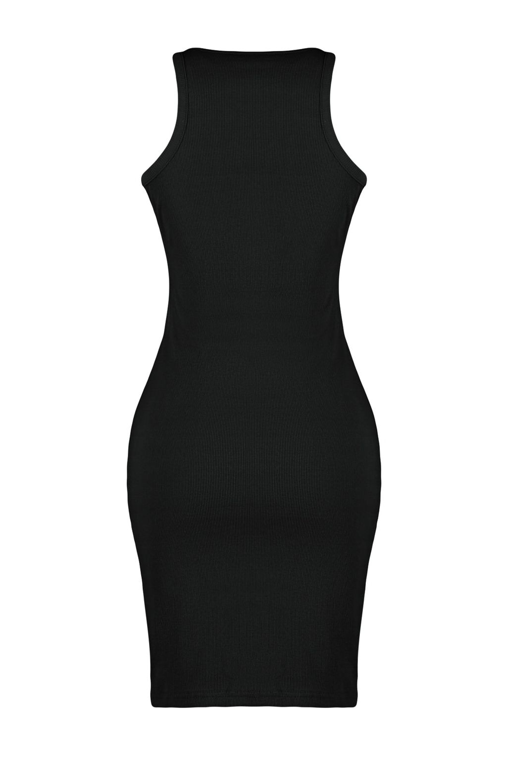 Siyah Fitilli Kollar? Volanl? Bodycone/Vucuda Oturan Esnek Mini Orme Kalem Elbise TWOSS23EL00303