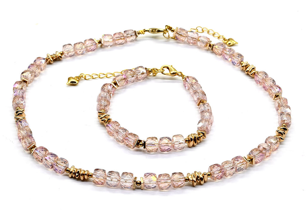 Чокер и браслет из циркона кубик граненый 6*6мм, цвет синий, 40см, 17см - Радуга камня фото 5