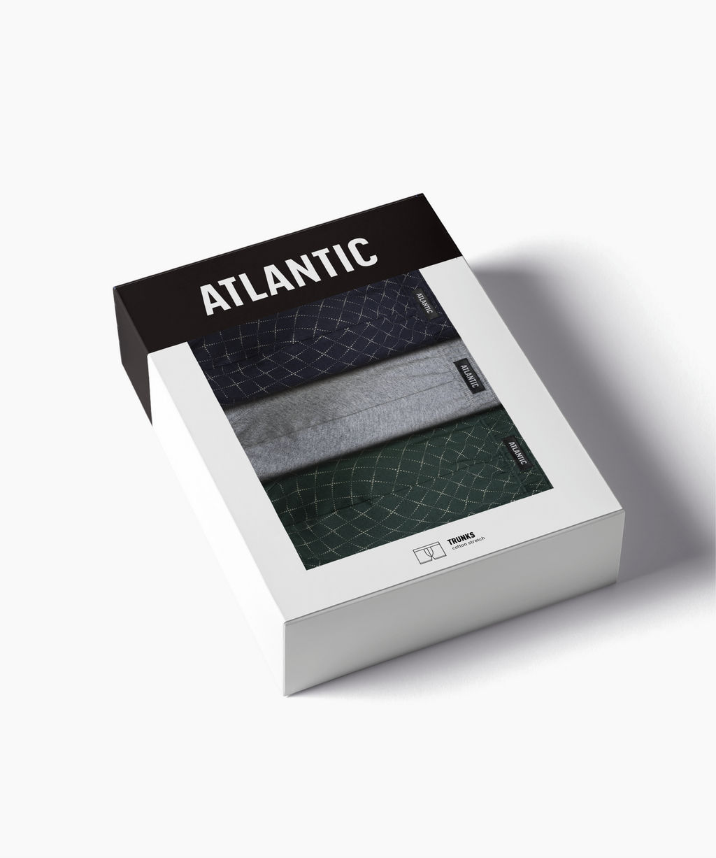 ATLANTIC 3MH-216 Трусы шорты Check - набор 3 шт. темно-синий + серый меланж + зеленый  фото 7