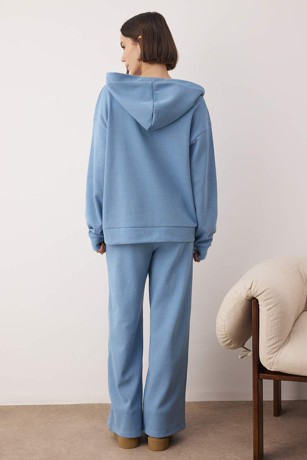 Mavi Kapusonlu Waffle Orme Pijama Tak?m? THMAW26PT00168 - Trendyolmilla фото 4