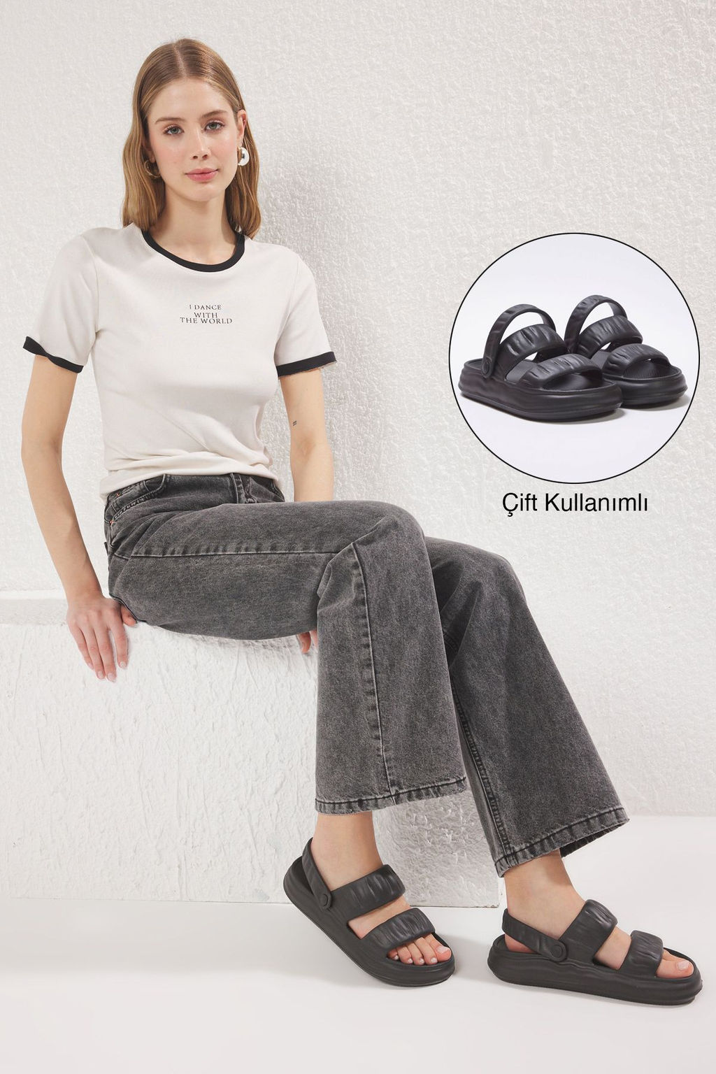 Trendyol Shoes Siyah Cift Bantl? Hafif Taban Kad?n Eva Sandalet Terlik TAKSS25SD00032