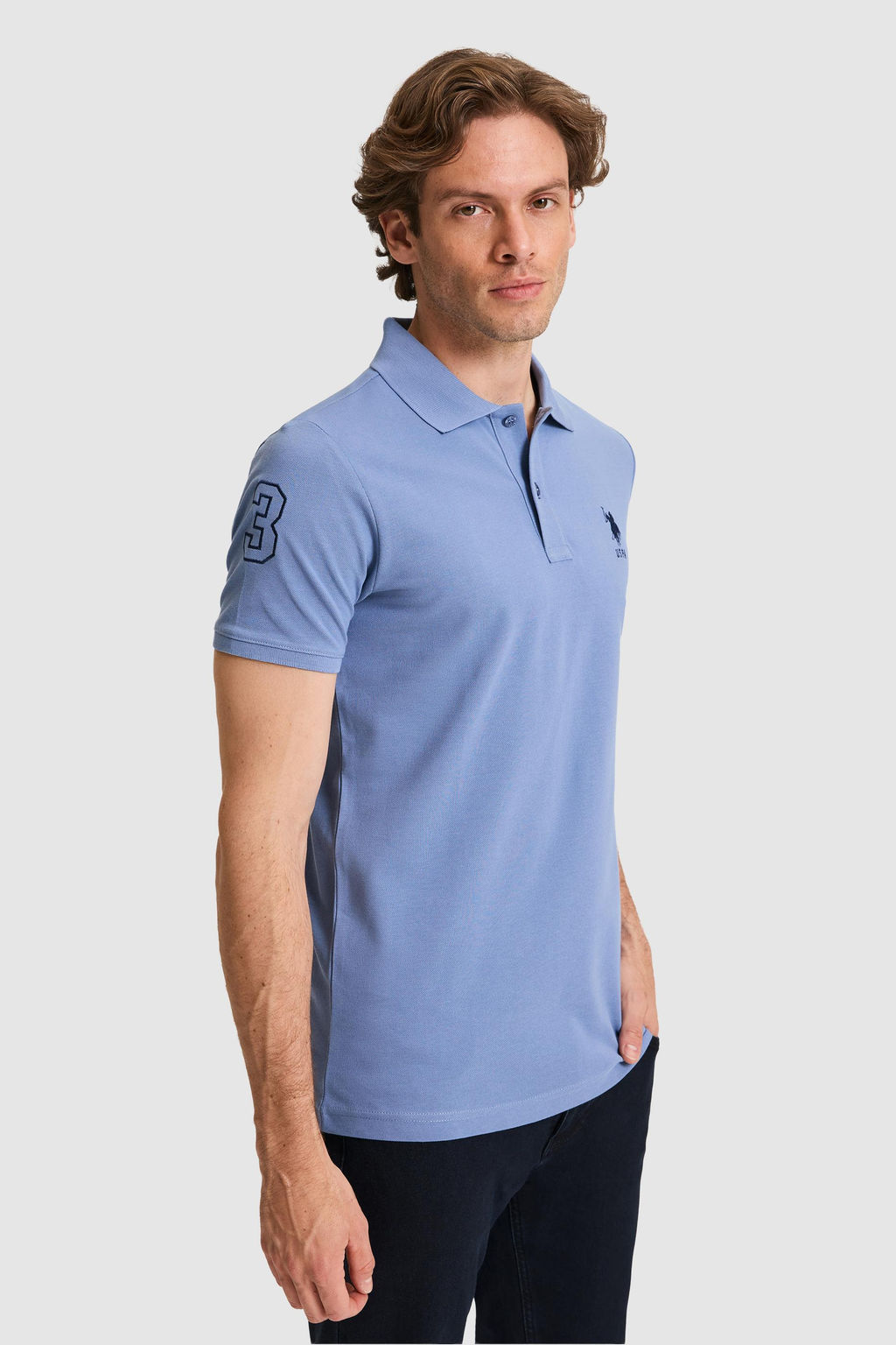 Erkek Slim Fit Polo Yaka _ndigo Basic Ti__rt
