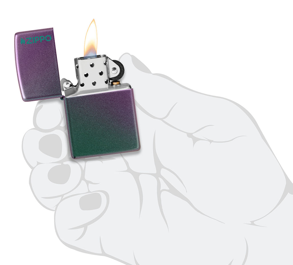 Зажигалка ZIPPO Логотип с зелено-фиолетовым покрытием | Logo Iridescent 49146ZL  фото 5