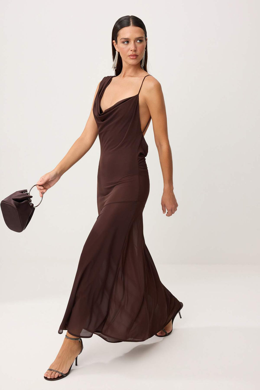 Kahverengi Dokuma Ici Bodyli Tul Midi Astarl? Elbise TPRSS26EL00272 - Trendyolmilla фото 2