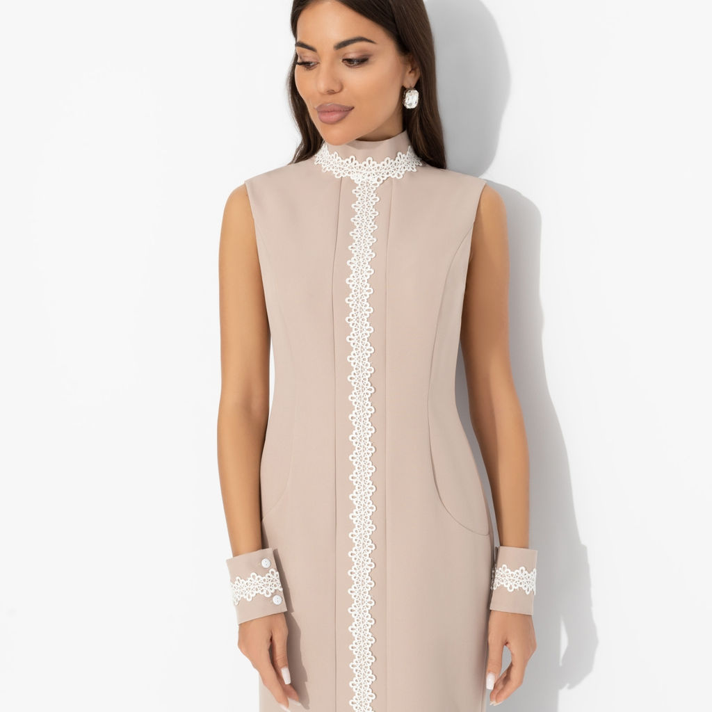 Платье комбинированное с кружевом, Поцелуй удачи (biege, с манжетами) - Charutti фото 3