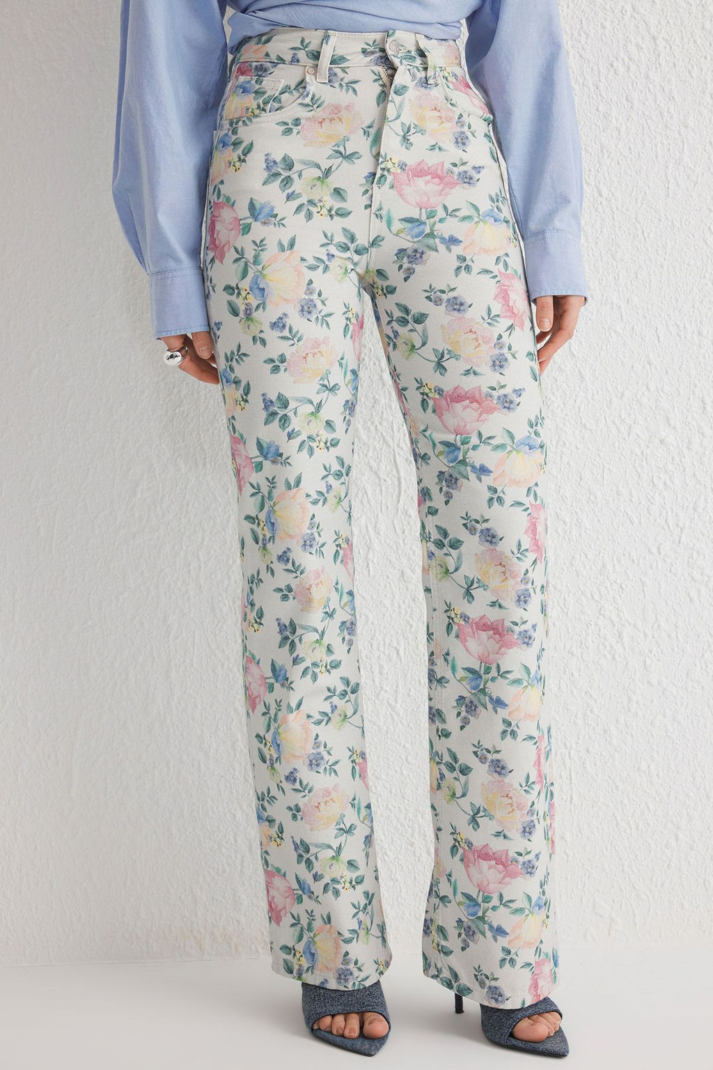 Cok Renkli Cicek Desenli Yuksek Bel Wide Leg Jeans TWOSS25JE00167 - Trendyolmilla фото 3