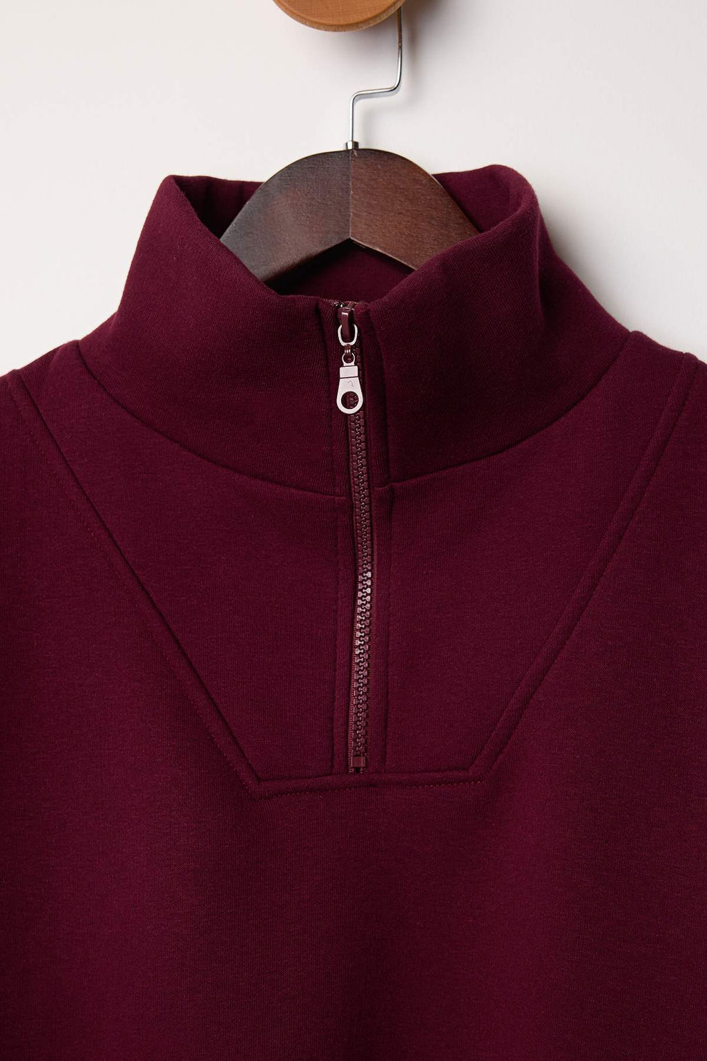 Bordo Kal?n Ici Polarl? Dik Yaka Yar?m Pat Fermuar? Crop Orme Sweatshirt TWOAW26SW00233 - Trendyolmilla фото 2