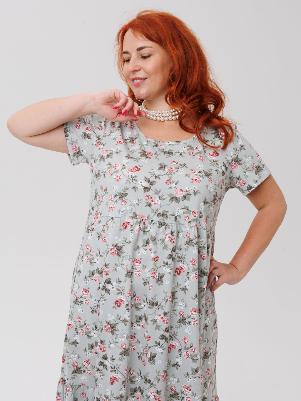 Трикотажное платье серые розы КП-02 (13)
