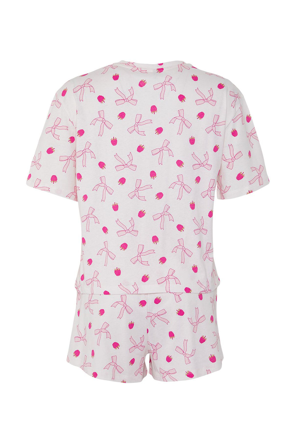 Trendyolmilla Ac?k Pembe %100 Pamuklu Kurdele/Fiyonk Desenli Sortlu Orme Pijama Tak?m? THMSS25PT00160  фото 7