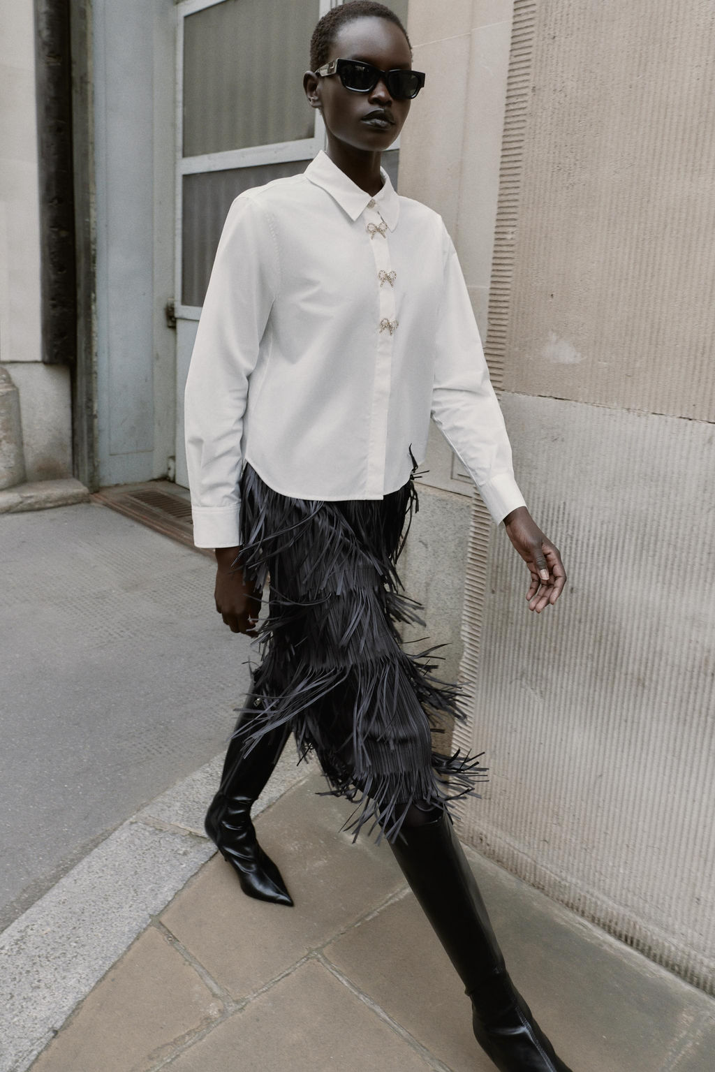 POPLIN SHIRT WITH RHINESTONE BUTTONS