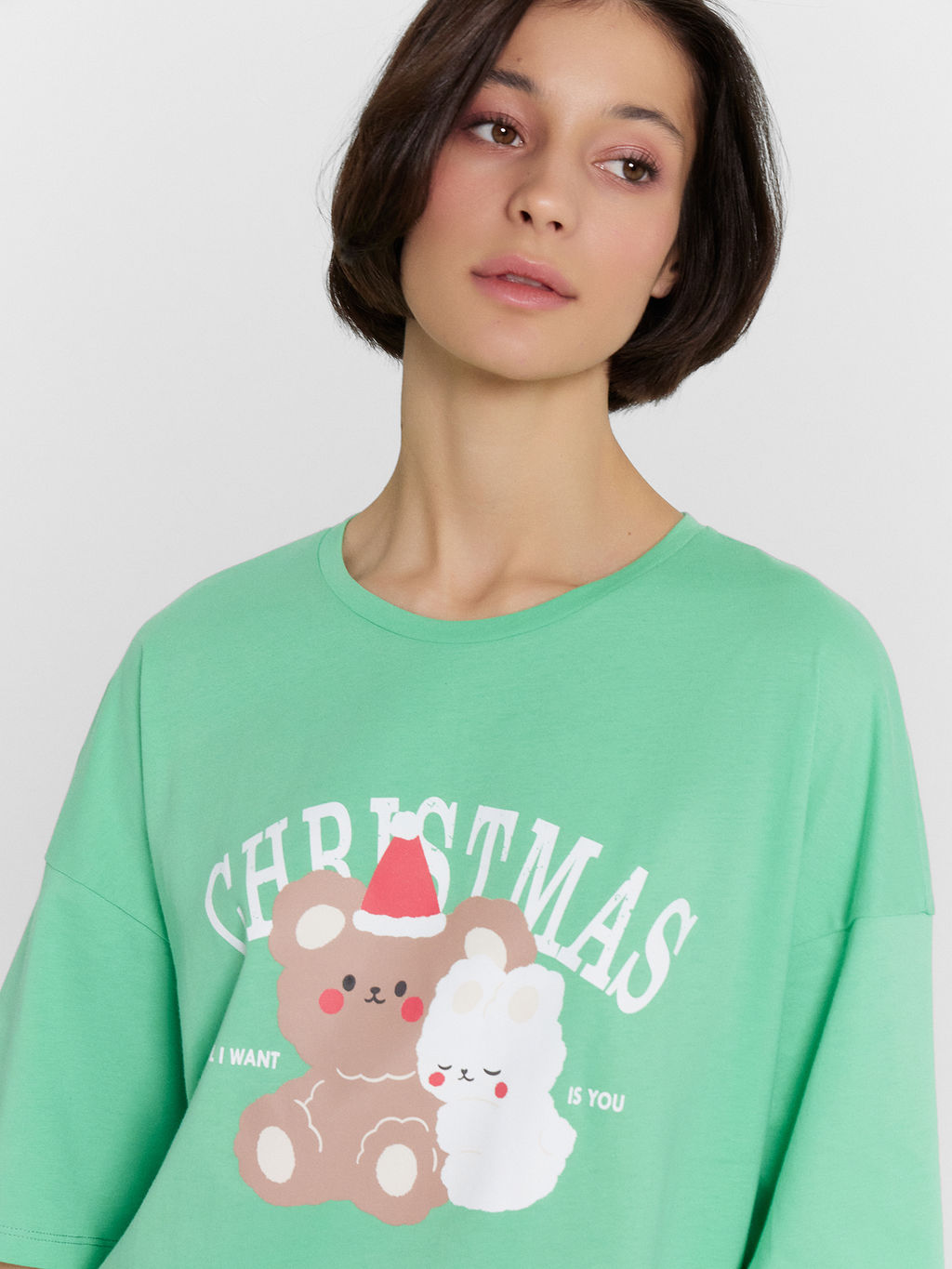 Туника домашняя женская зеленая с принтом Christmas изумруд +печать 512079 - Mark formelle фото 4