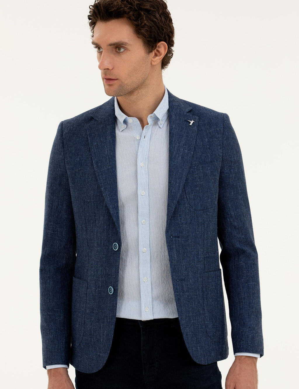 Lacivert Slim Fit Y_n Keten Kar___ml_ Ceket