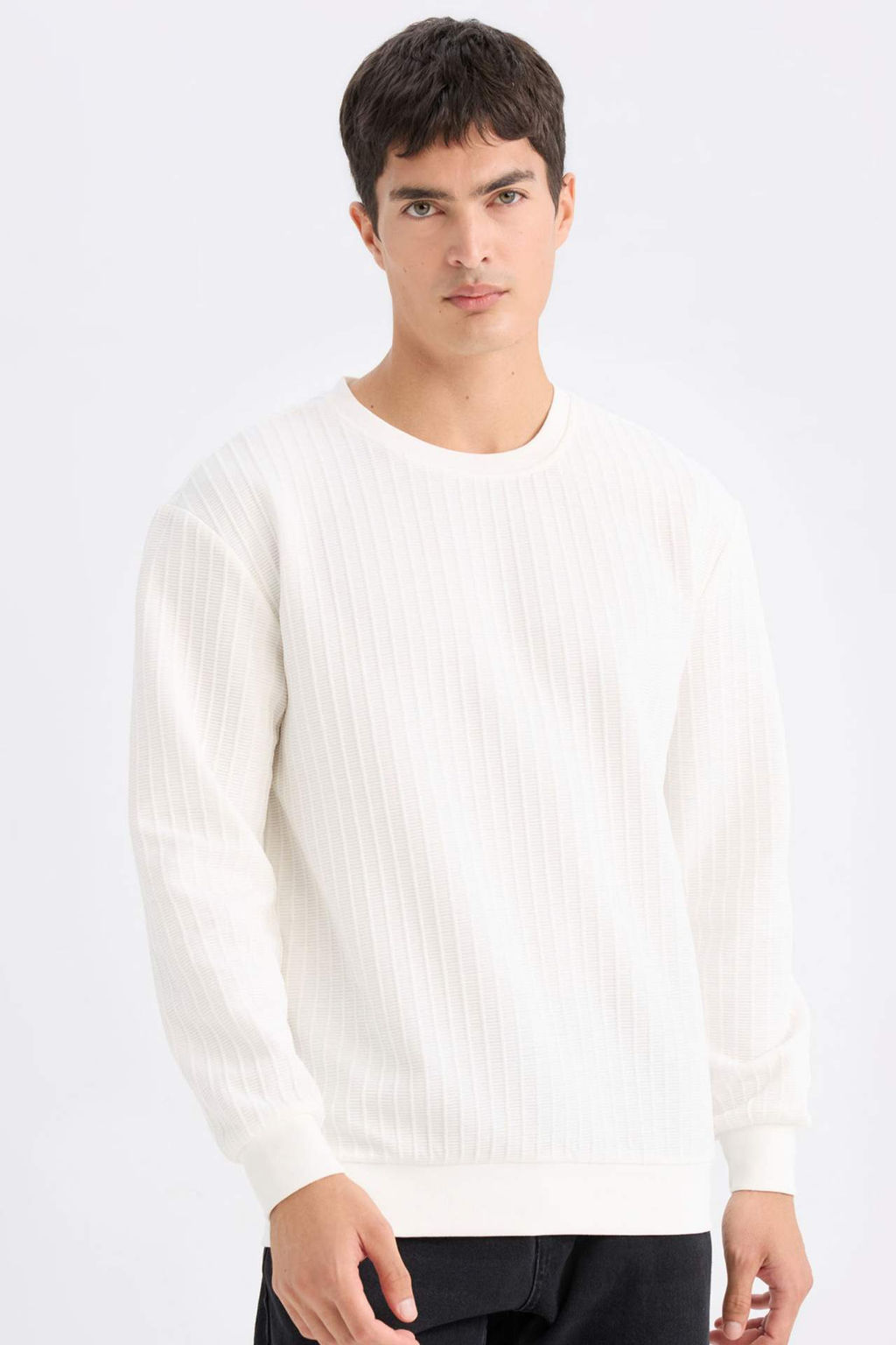 Regular Fit Bisiklet Yaka Jakarl? Basic Duz Sweatshirt - Defacto фото 2