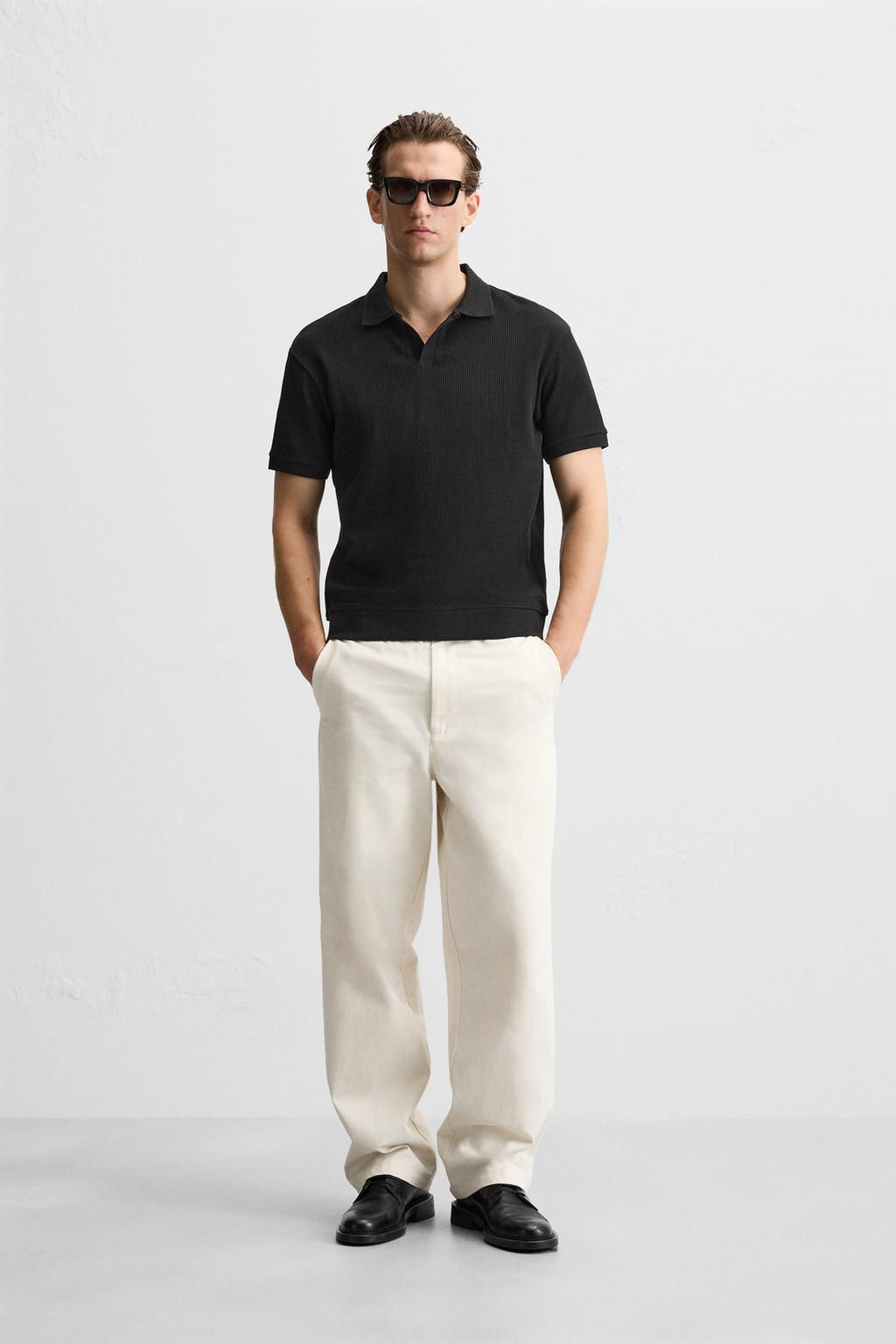 TEXTURED POLO SHIRT WITH RIBBED TRIMS - Zara фото 45