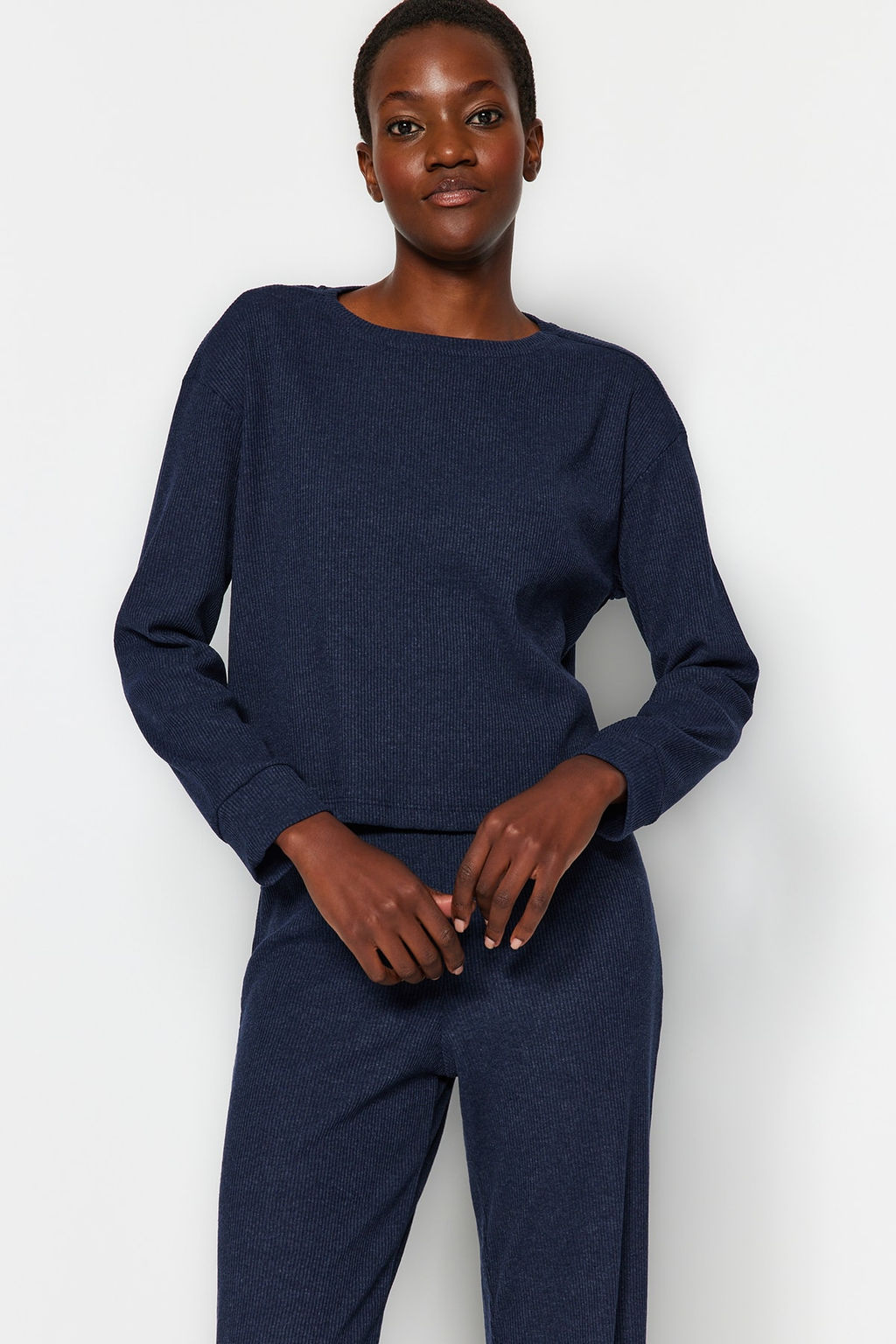 Lacivert Fitilli Orme Pijama Tak?m? THMAW21PT0009