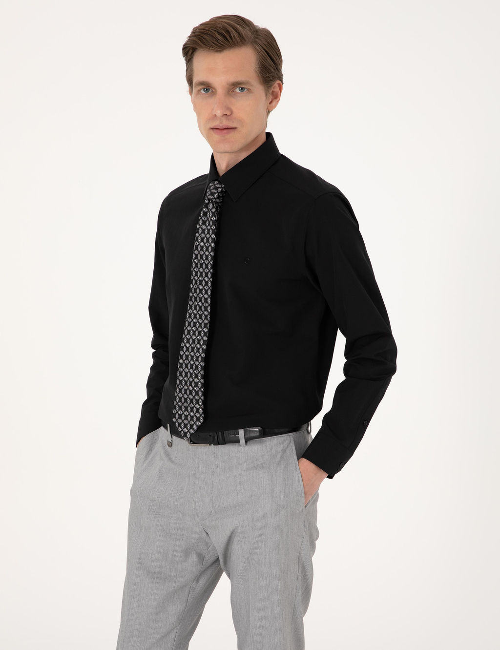 Siyah Regular Fit Uzun Kollu Basic G_mlek
