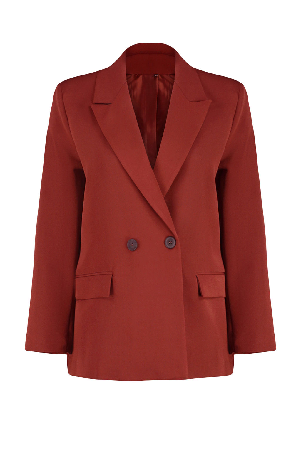 Bordo Kiremit Oversize Duz Kesim Basic Kruvaze Dokuma Blazer Ceket TWOSS24BC00028