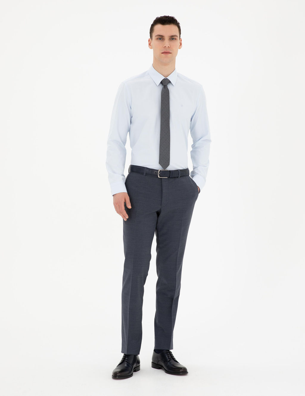 A__k Mavi Slim Fit Uzun Kollu Basic G_mlek