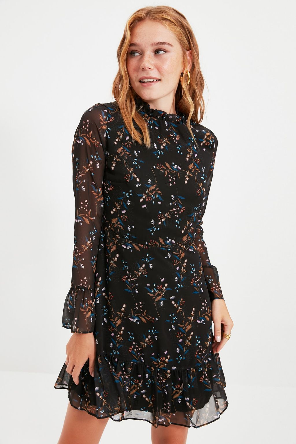 Siyah Dik Yaka Dokuma Elbise TCLAW19LJ0076